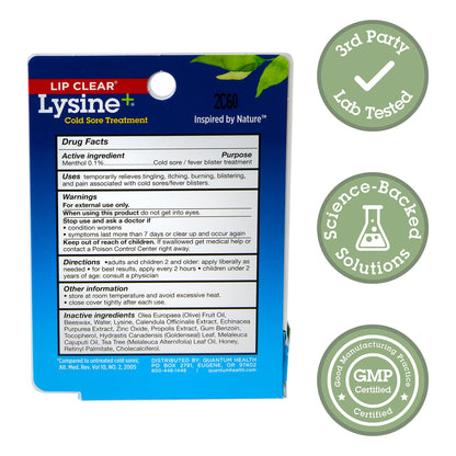Quantum Lip Clear Lysine+ Cold Sore Treatment | Menthol, Calendula & Propolis Ointment 0.25 oz