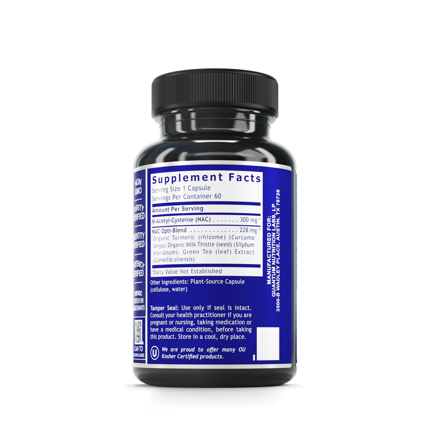 Quantum Nutrition Labs NAC – N-Acetyl-L-Cysteine for Liver & Immune Support | 60 Vegetarian Capsules | 300mg per Capsule