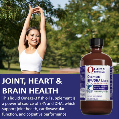 Quantum Nutrition Labs EPA/DHA Liquid - Omega-3 Fish Oil for Adults | Joint, Heart & Brain Health - 8 oz Bottle