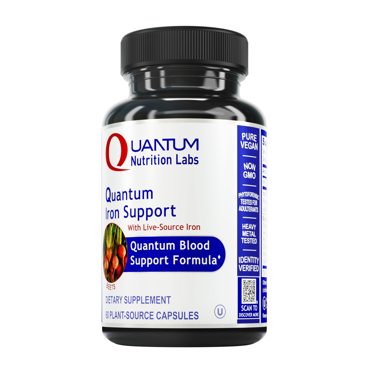Quantum Nutrition Labs Iron Support - Vegan, Gentle Low-Dose Iron for Women & Men (60 Vegetarian Capsules)