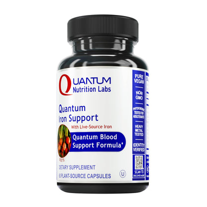 Quantum Nutrition Labs Iron Support - Vegan, Gentle Low-Dose Iron for Women & Men (60 Vegetarian Capsules)