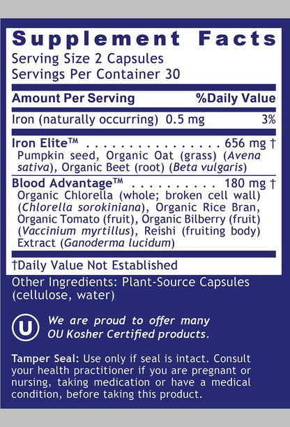 Quantum Nutrition Labs Iron Support - Vegan, Gentle Low-Dose Iron for Women & Men (60 Vegetarian Capsules)