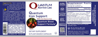 Quantum Nutrition Labs Iron Support - Vegan, Gentle Low-Dose Iron for Women & Men (60 Vegetarian Capsules)