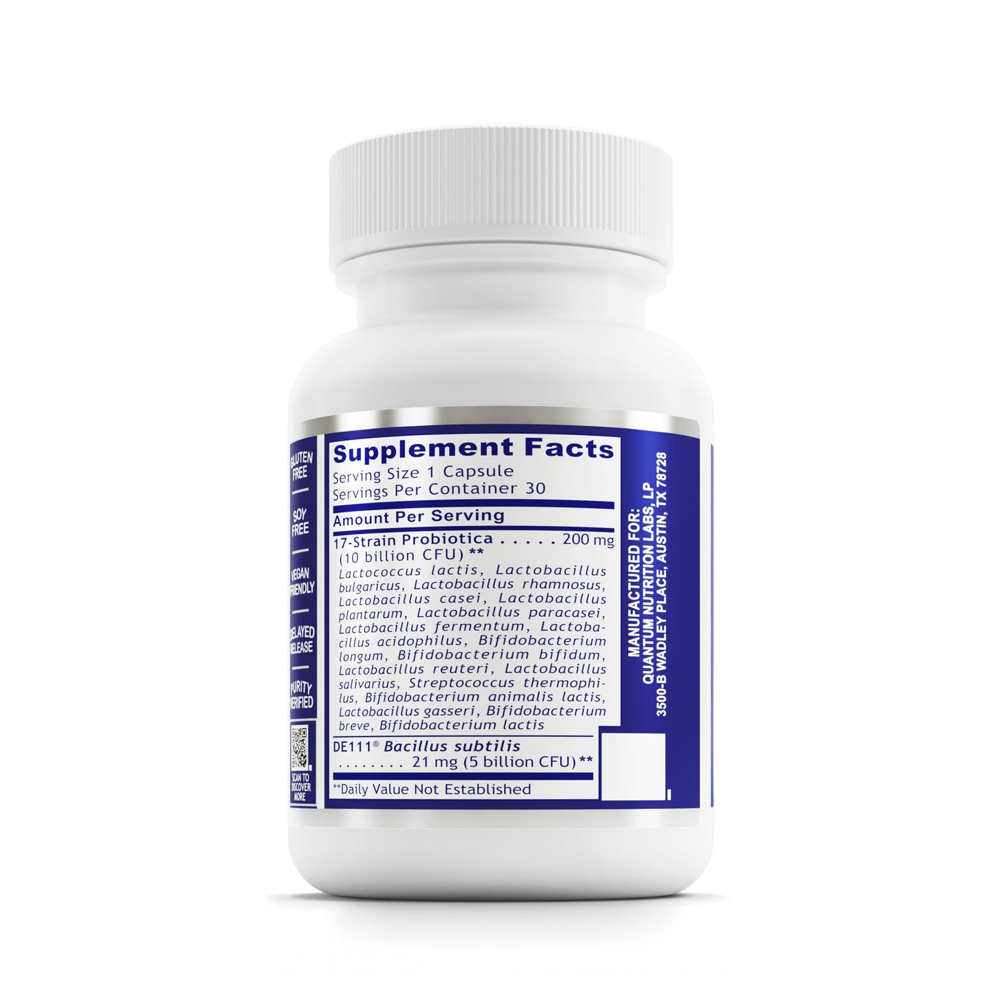 Quantum Nutrition Labs Probiotic Daily 18 – Digestive Health Probiotics (30 Vegetarian Capsules)