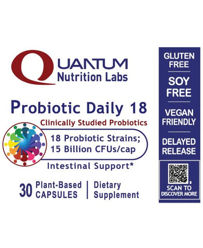 Quantum Nutrition Labs Probiotic Daily 18 – Digestive Health Probiotics (30 Vegetarian Capsules)