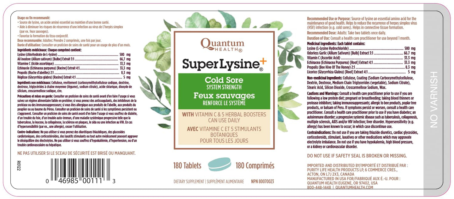 Quantum Super Lysine 180 Count – Immune Support & Lysine Supplement