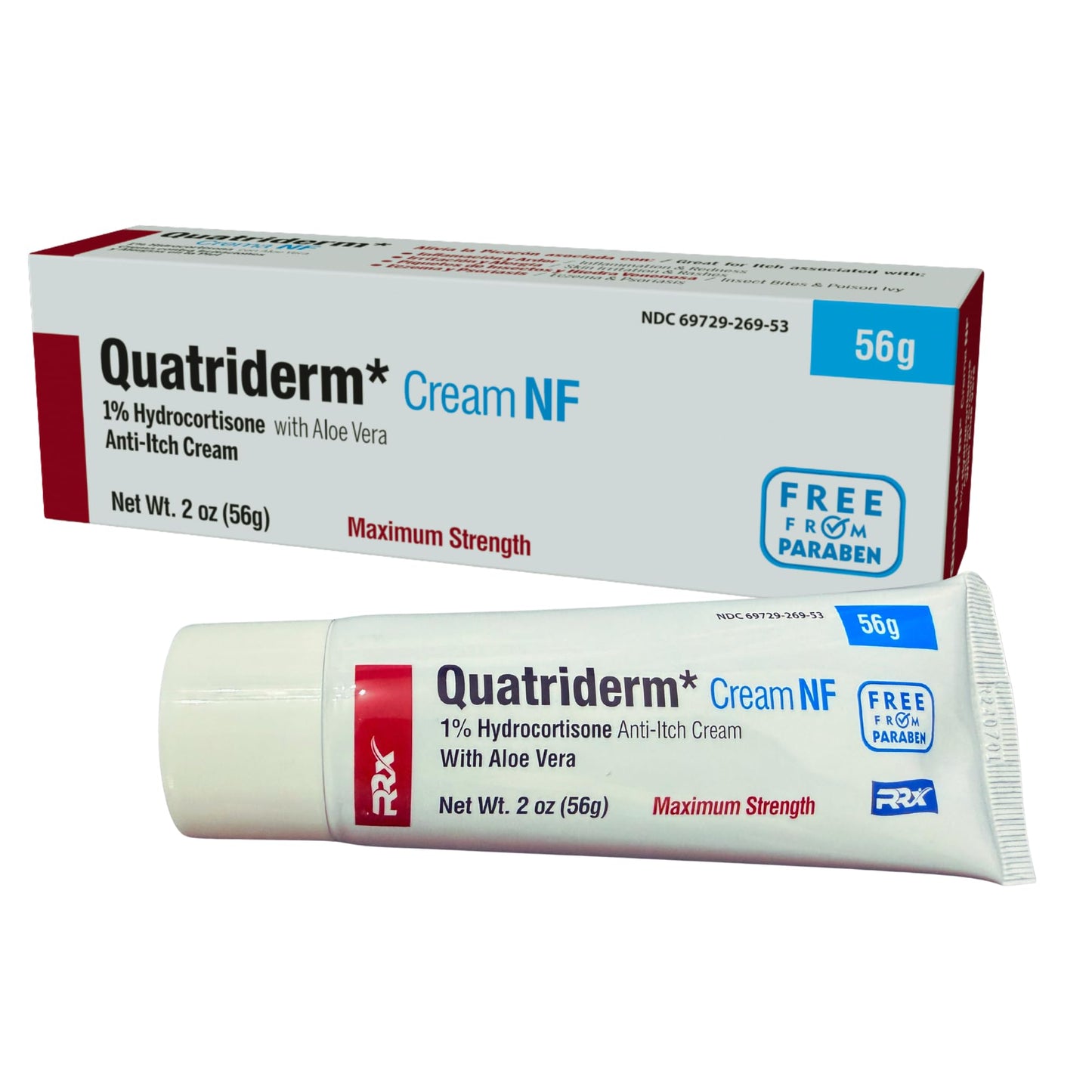 QUATRIDERM NF Extra Strength Hydrocortisone 1% Cream with Aloe Vera – Paraben-Free, 2 oz
