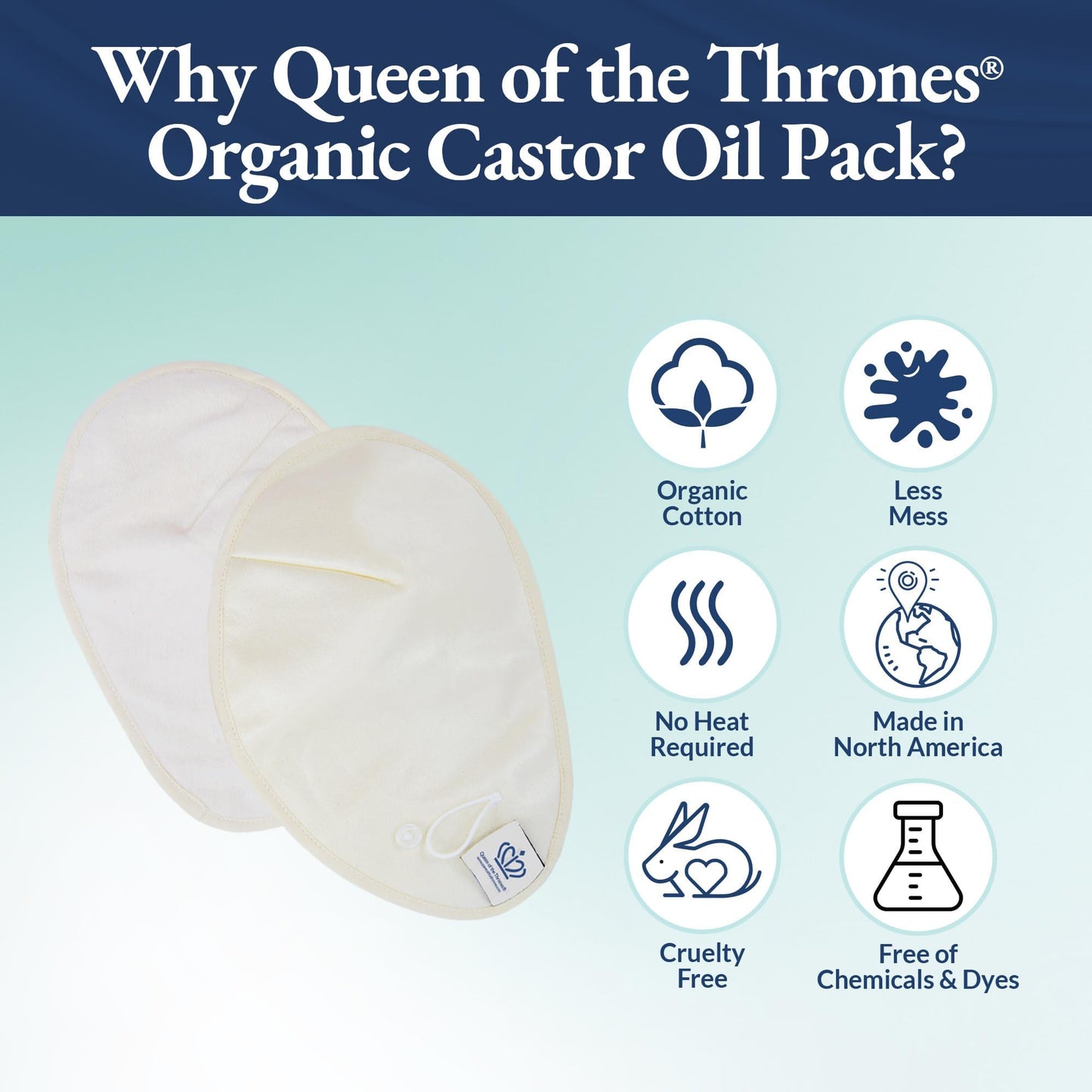 QUEEN OF THE THRONES Castor Oil Pack for Breast (Small) - Heatless, Less-Mess, Reusable - Organic Cotton Flannel, Comfort Fit, Soft Straps & Naturopathic Doctor Designed (Castor Oil Sold Separately)