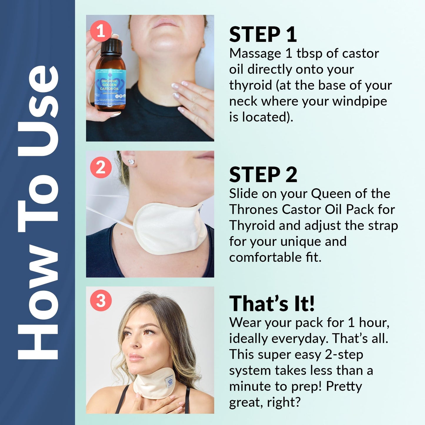 QUEEN OF THE THRONES Castor Oil Pack for Neck – Reusable, Organic Cotton Flannel, Castor Oil Included