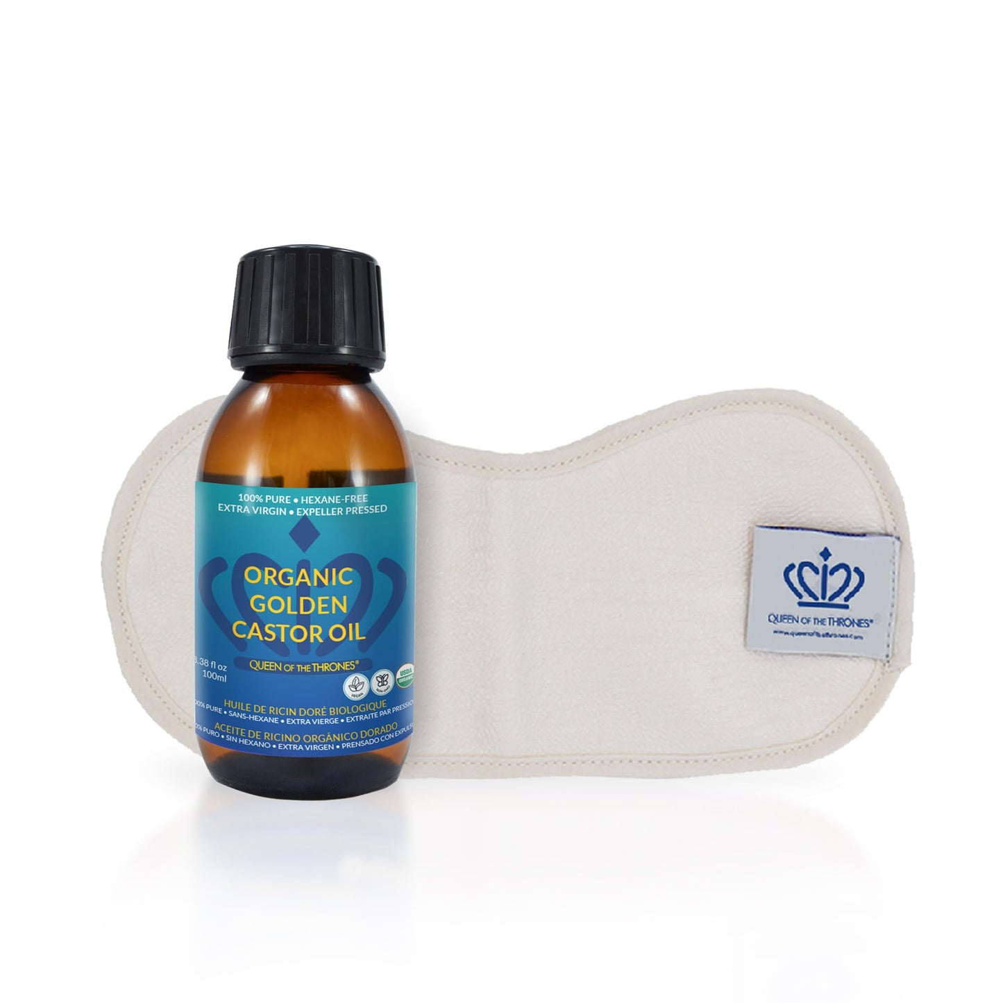 QUEEN OF THE THRONES Castor Oil Pack for Neck – Reusable, Organic Cotton Flannel, Castor Oil Included