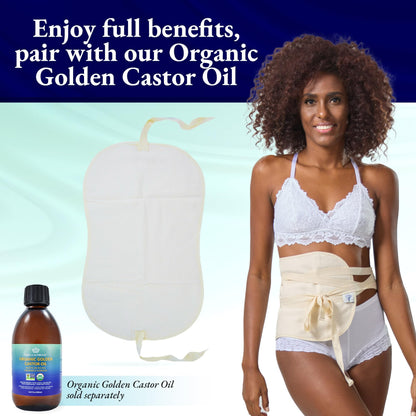 QUEEN OF THE THRONES 100% Organic Cotton Flannel & Naturopathic Doctor Designed with Strap for Castor Oil Pack - Reusable, Comfort Sleep Fit, Soft Ties (Castor Oil sold separately)