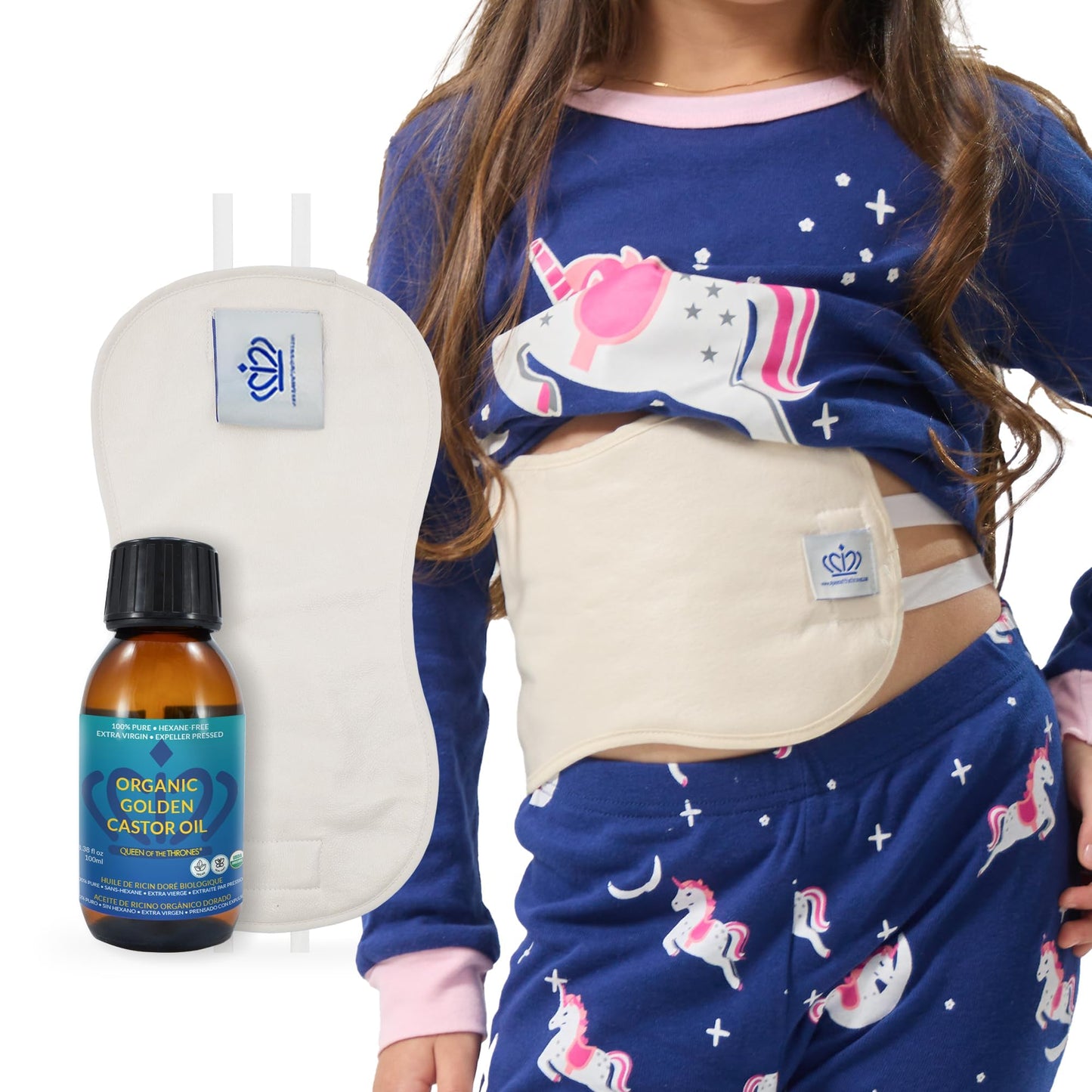 Queen of the Thrones Castor Oil Pack for Kids – Heatless & Reusable, 3.38 oz Organic Castor Oil Included
