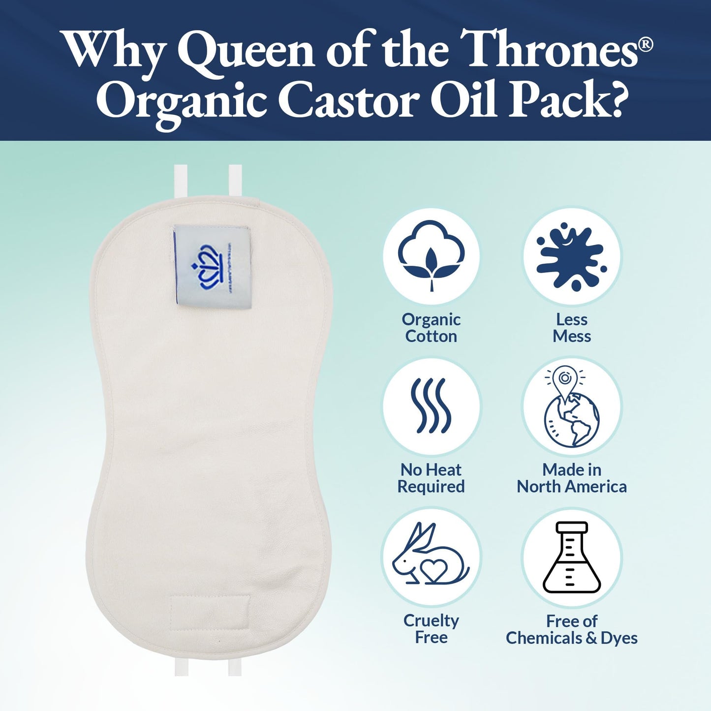 Queen of the Thrones Castor Oil Pack for Kids – Heatless & Reusable, 3.38 oz Organic Castor Oil Included