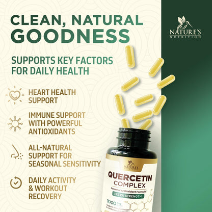 Quercetin 1000mg Supplement – Extra Strength Plant-Based Bioflavonoids | 60 Veggie Capsules