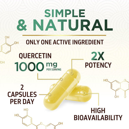Quercetin 1000mg Supplement – Extra Strength Plant-Based Bioflavonoids | 60 Veggie Capsules