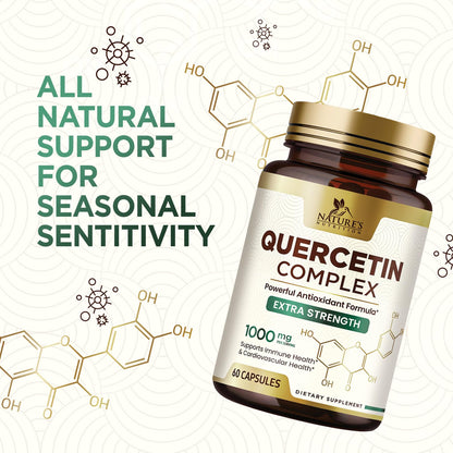 Quercetin 1000mg Supplement – Extra Strength Plant-Based Bioflavonoids | 60 Veggie Capsules