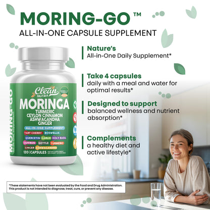 Moringa Powder Capsules + Turmeric Moringa Leaf – Clean Nutra Moring-Go