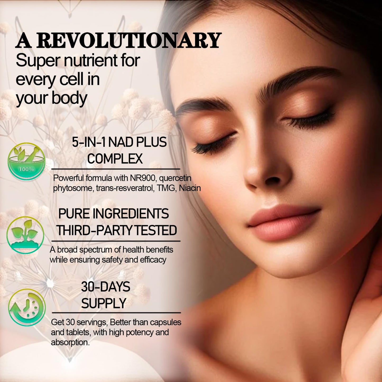 NAD Supplements for Women & Men | Liposomal NR NAD+ 900mg + Resveratrol