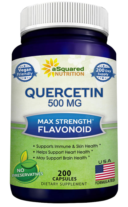 aSquared Nutrition Quercetin 500mg Supplement - 200 Capsules | Max Strength Quercetin Dihydrate for Immune & Cardiovascular Support