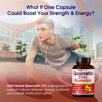 Premium Quercetin 98% with Bromelain, Green Tea & Ashwagandha – 90-Capsule Bottle