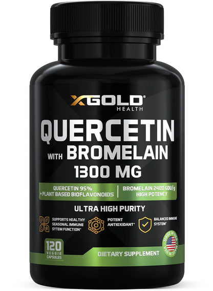 Quercetin + Bromelain 1300mg – 95% Quercetin, 2400 GDU/g Bromelain | Made in USA | 120 Caps