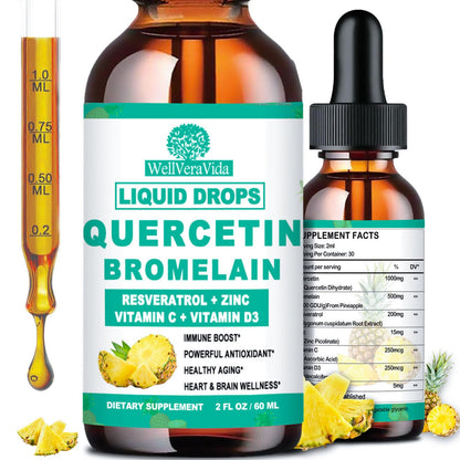 Quercetin with Bromelain Liquid Drops – 4X Stronger Than Capsules & Pills, 7-in-1 Immune Support