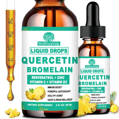 2 Pack Quercetin with Bromelain Liquid Drops – Immune Support (Zinc, Vitamin C, D3)