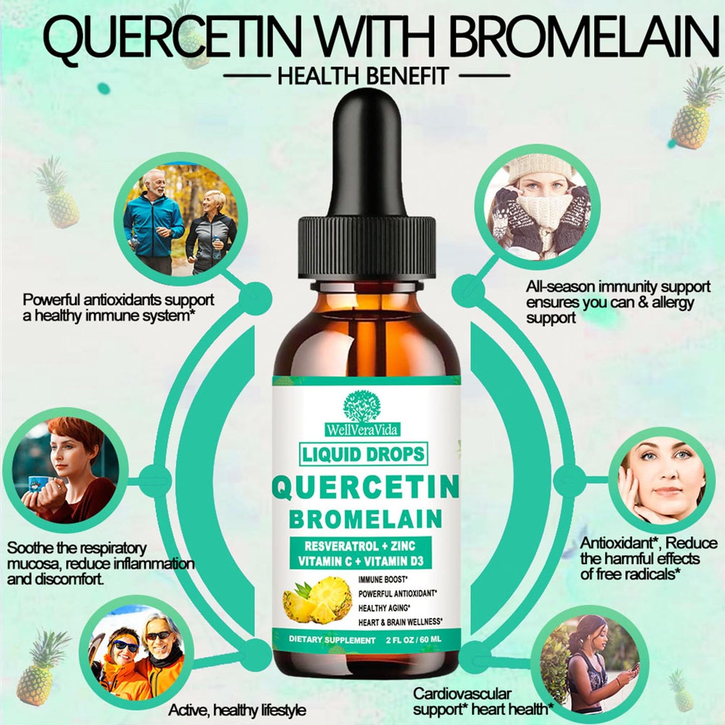 Quercetin with Bromelain Liquid Drops – 4X Stronger Than Capsules & Pills, 7-in-1 Immune Support