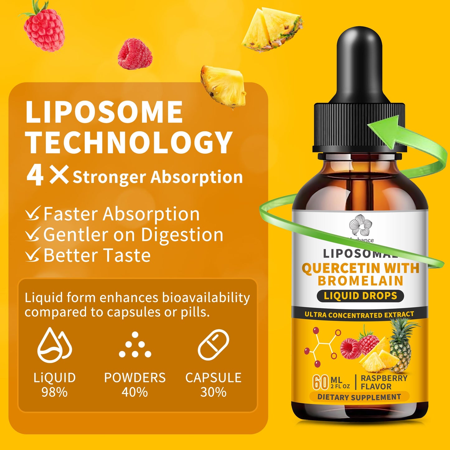 (2 Pack) Liposomal Quercetin with Bromelain Liquid Drops – 700mg Quercetin + Bromelain