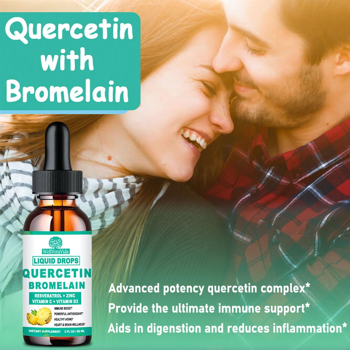Quercetin with Bromelain Liquid Drops – 4X Stronger Than Capsules & Pills, 7-in-1 Immune Support