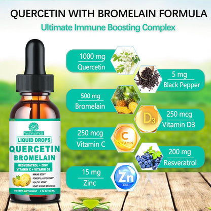 Quercetin with Bromelain Liquid Drops – 4X Stronger Than Capsules & Pills, 7-in-1 Immune Support