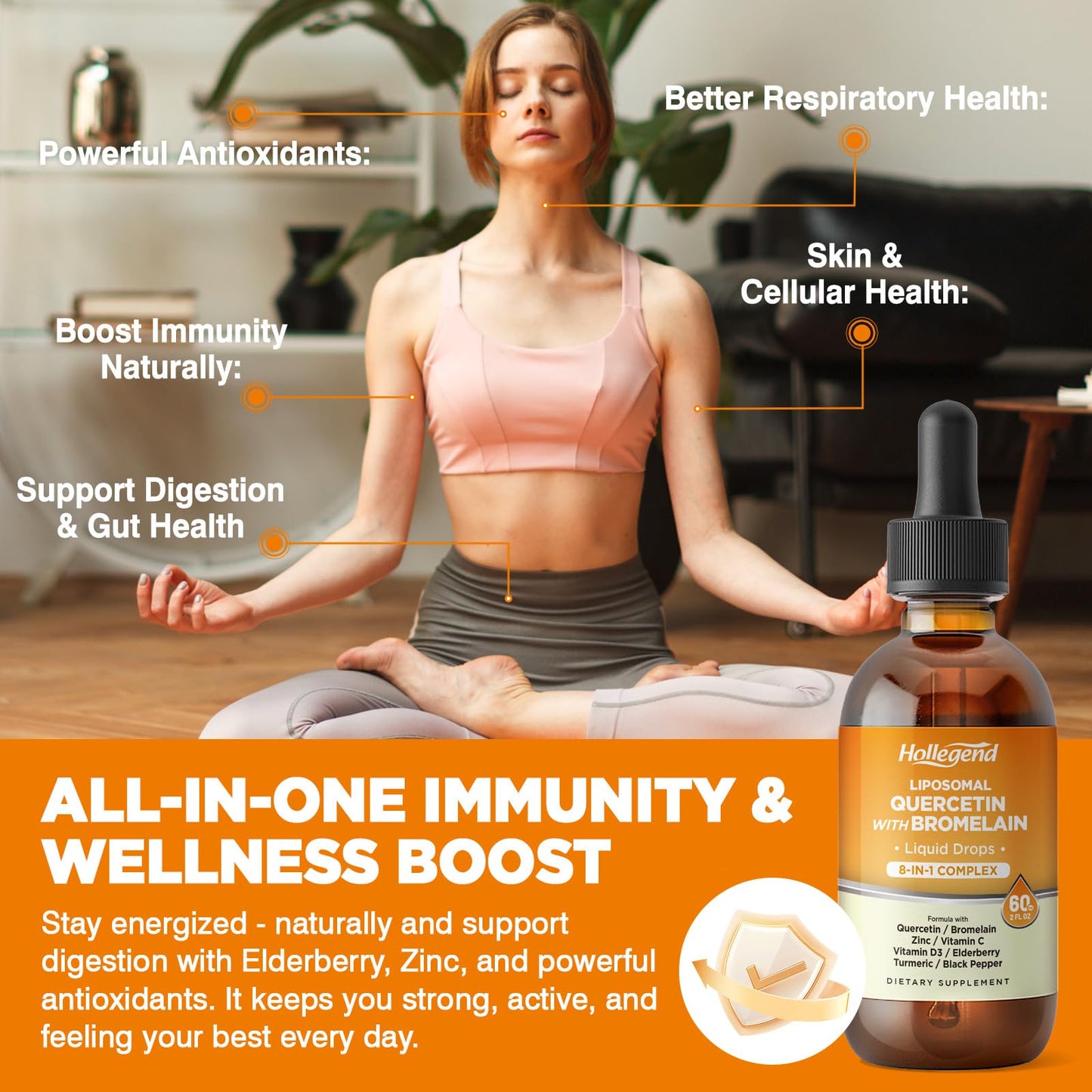 Liposomal Quercetin with Bromelain Liquid Drops – 8-in-1 Organic Immune Support (2 oz)