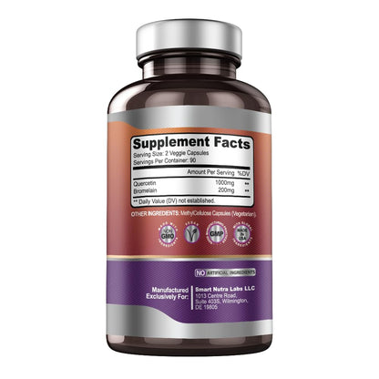 Smart Nutra Labs Quercetin with Bromelain – 180 Count, 1200mg Serving | Immune Support, Energy | Vegan, Non-GMO, Gluten Free