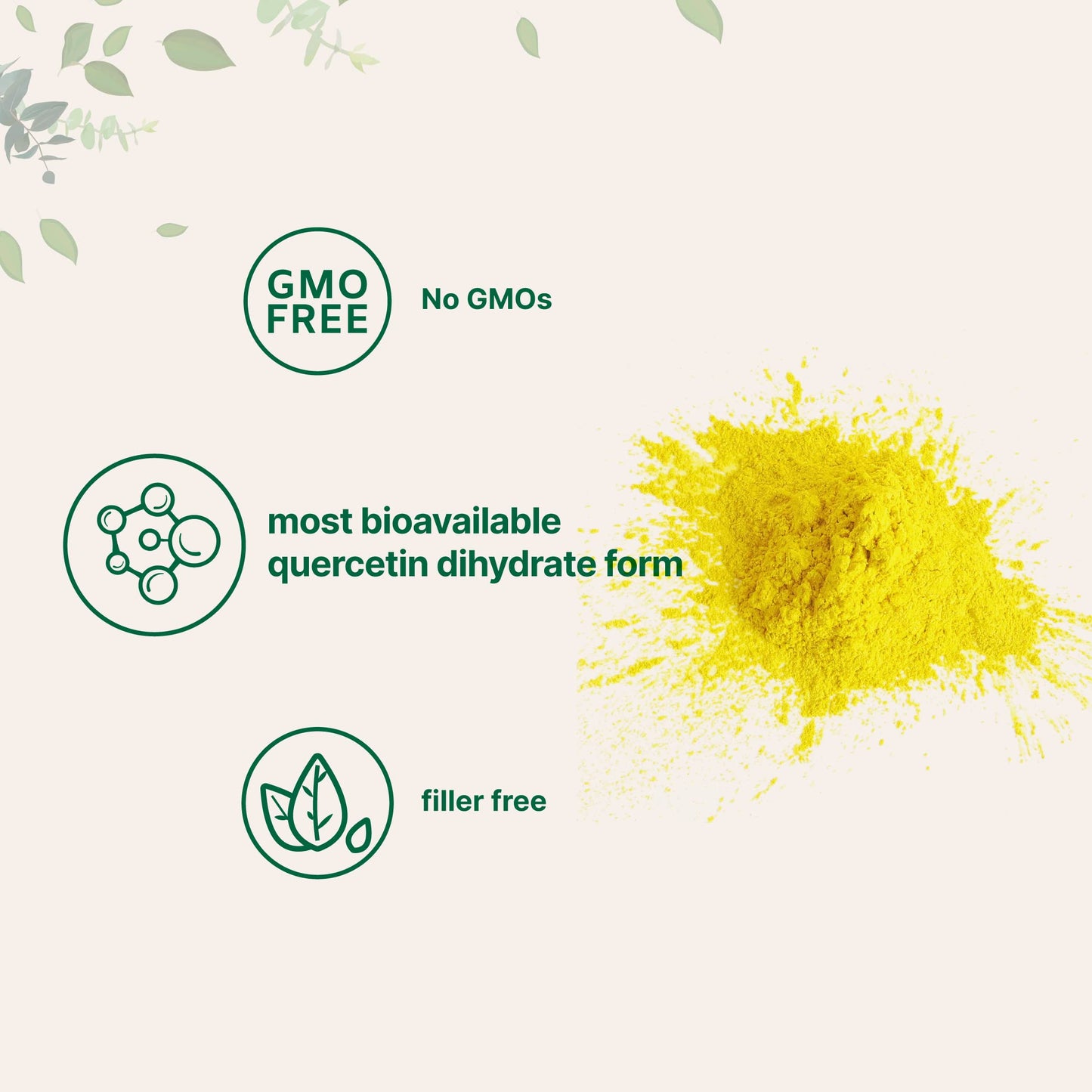 Pure Quercetin Dihydrate Powder – 500mg per Serving, 100g, Most Bioavailable, Filler-Free, Vegan & GMO-Free | Immune Support and Antioxidant