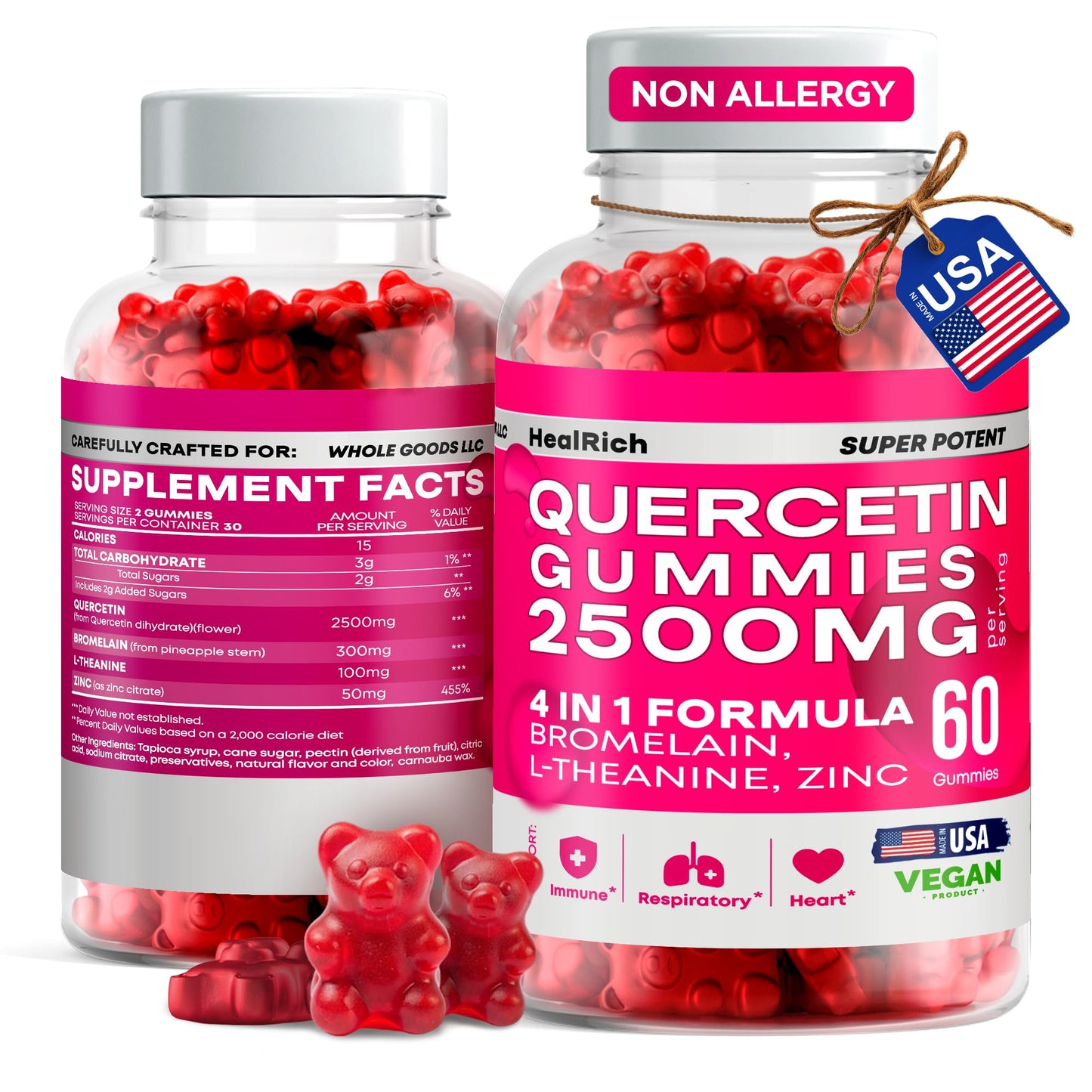 Quercetin Gummies 2500MG + Bromelain & Zinc | Immune Support | Made in USA
