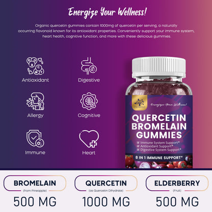(2 Pack) Quercetin Gummies with Bromelain, Zinc, Elderberry & Vitamins C/D3/K2 – Vegan