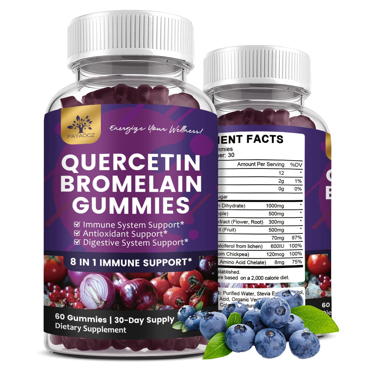 (2 Pack) Quercetin Gummies with Bromelain, Zinc, Elderberry & Vitamins C/D3/K2 – Vegan