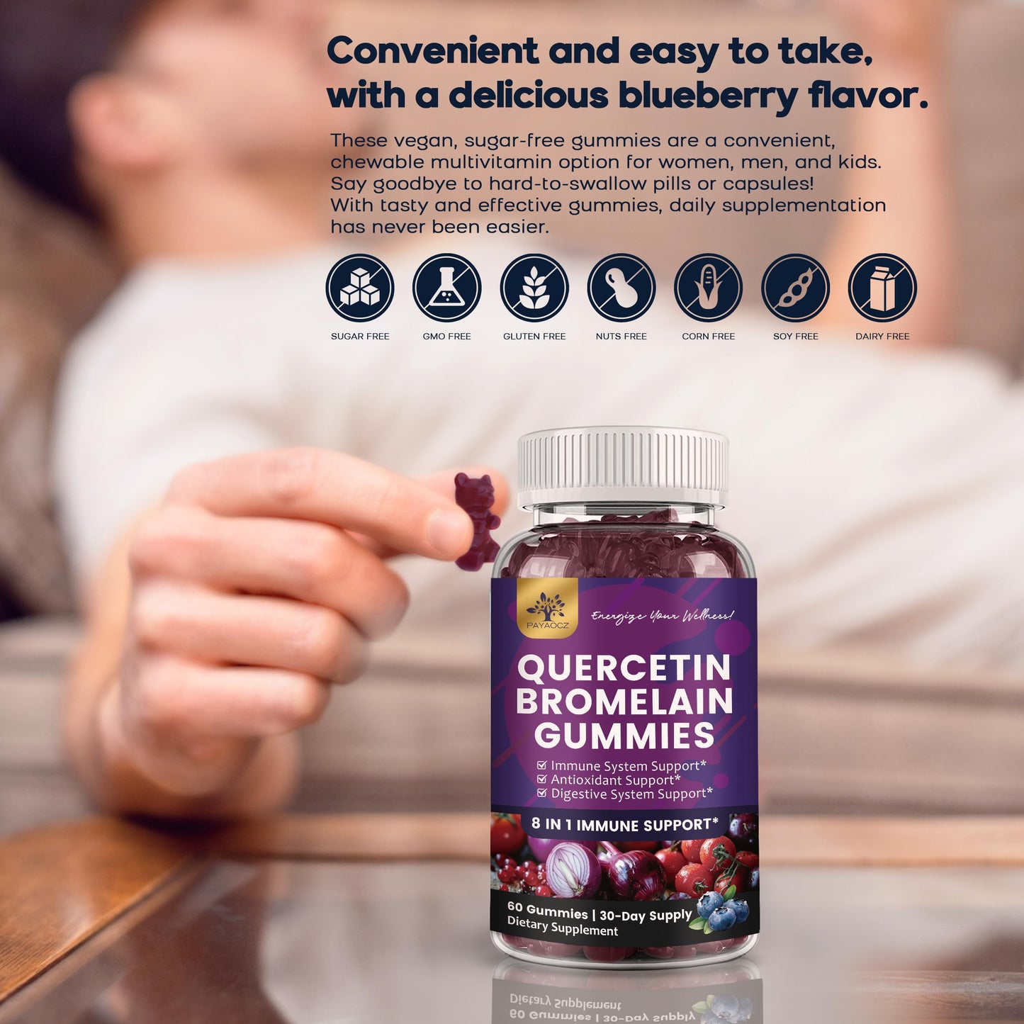 (2 Pack) Quercetin Gummies with Bromelain, Zinc, Elderberry & Vitamins C/D3/K2 – Vegan