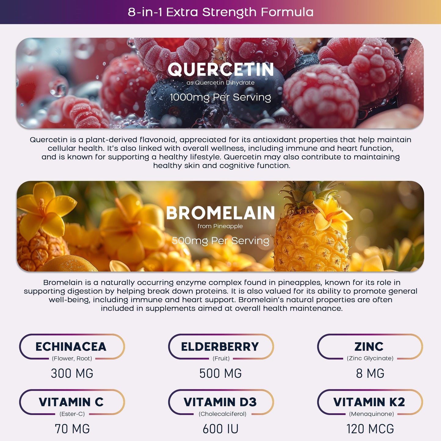 (2 Pack) Quercetin Gummies with Bromelain, Zinc, Elderberry & Vitamins C/D3/K2 – Vegan