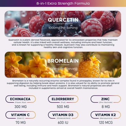 (2 Pack) Quercetin Gummies with Bromelain, Zinc, Elderberry & Vitamins C/D3/K2 – Vegan