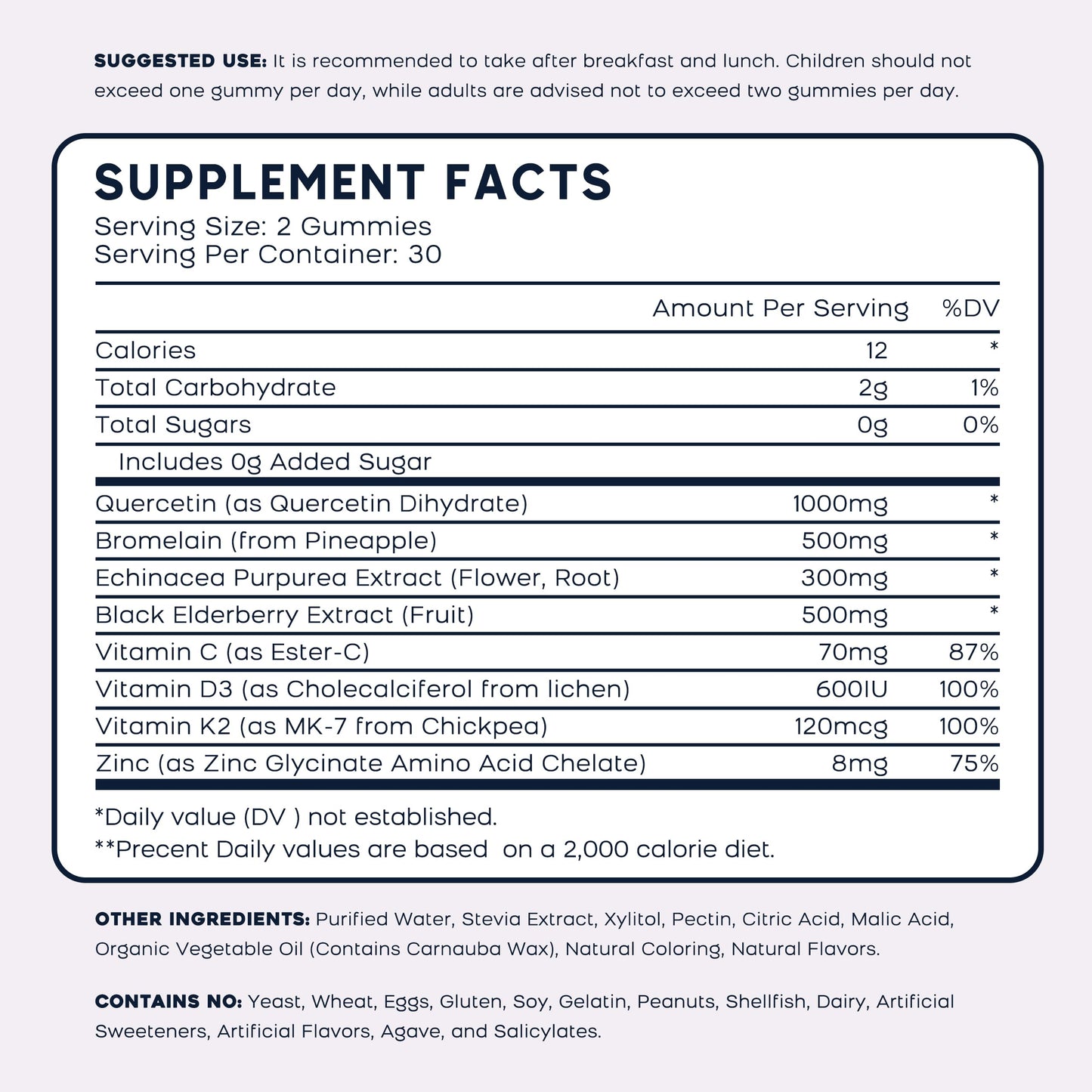 (2 Pack) Quercetin Gummies with Bromelain, Zinc, Elderberry & Vitamins C/D3/K2 – Vegan