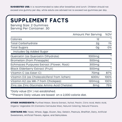 (2 Pack) Quercetin Gummies with Bromelain, Zinc, Elderberry & Vitamins C/D3/K2 – Vegan