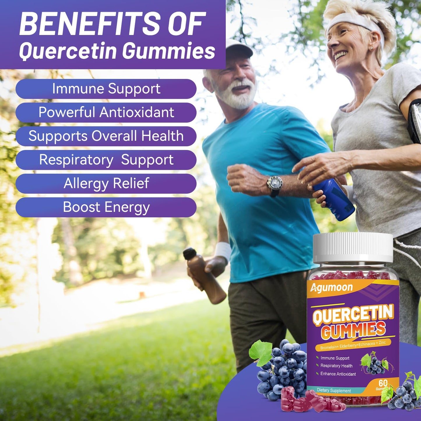 2 Pack Quercetin Gummies 1000mg with Bromelain, Zinc & Elderberry – Vegan Immune Support, 120 Count