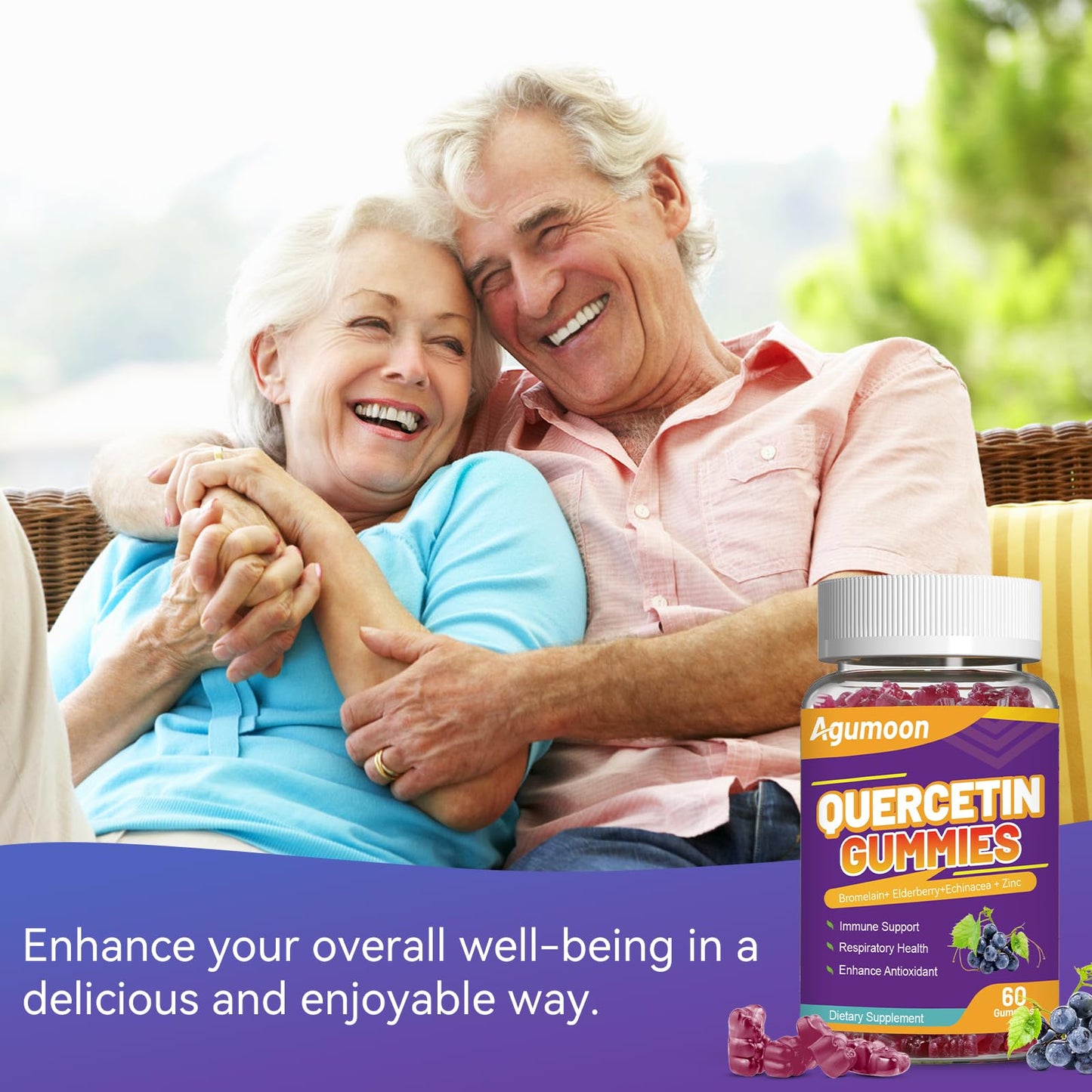 2 Pack Quercetin Gummies 1000mg with Bromelain, Zinc & Elderberry – Vegan Immune Support, 120 Count