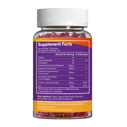 2 Pack Quercetin Gummies 1000mg with Bromelain, Zinc & Elderberry – Vegan Immune Support, 120 Count
