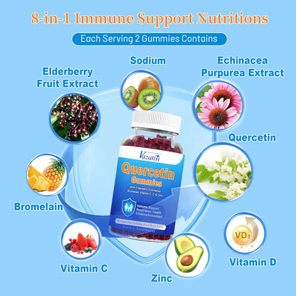 2 Pack Quercetin Gummies with Bromelain – Immune Support, Vegan, Mixed Berry