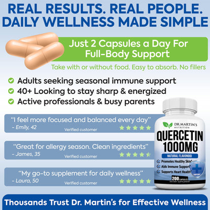 1000mg Quercetin – 200 Capsules | Immune Support, Sinus Relief and Cardiovascular Health