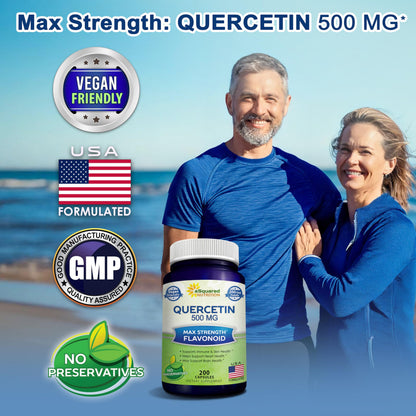 aSquared Nutrition Quercetin 500mg Supplement - 200 Capsules | Max Strength Quercetin Dihydrate for Immune & Cardiovascular Support