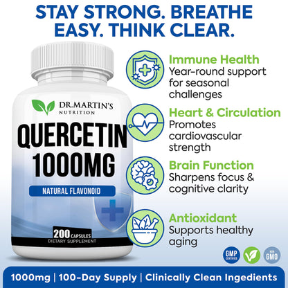 1000mg Quercetin – 200 Capsules | Immune Support, Sinus Relief and Cardiovascular Health
