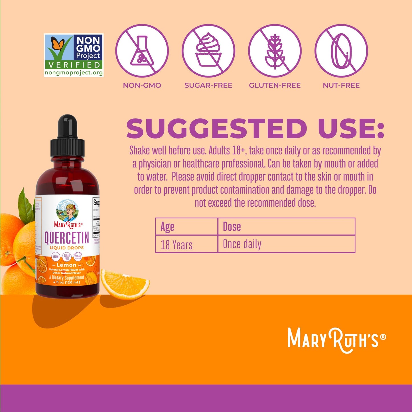 MaryRuth Organics Quercetin Liquid Drops – 500mg, Sugar Free, Vegan